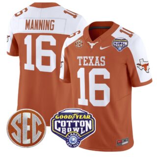 Arch Manning Jersey #16 Texas Longhorns Cotton Bowl Patch Stitched Orange Alternate