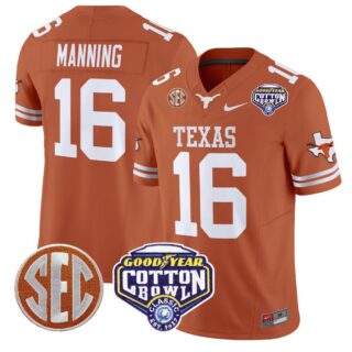 Arch Manning Jersey #16 Texas Longhorns Cotton Bowl Patch Stitched Texas Orange