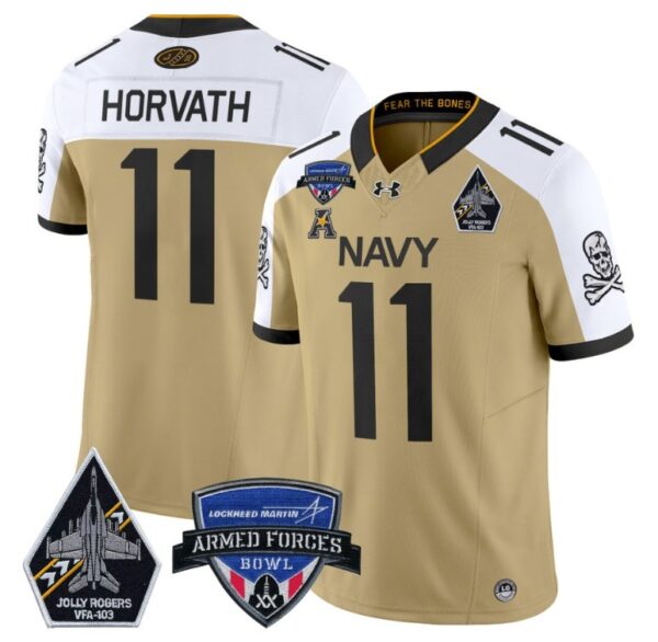 Blake Horvath Jersey #11 Navy Midshipmen 2025 Armed Forces Bowl Gold ALternate