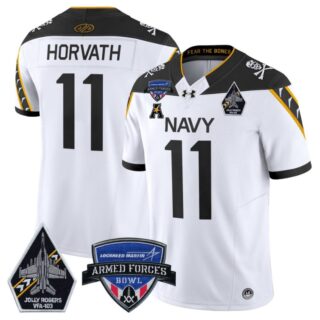 Blake Horvath Jersey #11 Navy Midshipmen 2025 Armed Forces Bowl Football White
