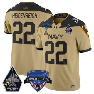 Eli Heidenreich Jersey #22 Navy Midshipmen 2025 Armed Forces Bowl Football Gold