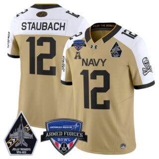 Roger Staubach Jersey #12 Navy Midshipmen 2025 Armed Forces Bowl Gold Alternate