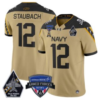 Roger Staubach Jersey #12 Navy Midshipmen 2025 Armed Forces Bowl Gold