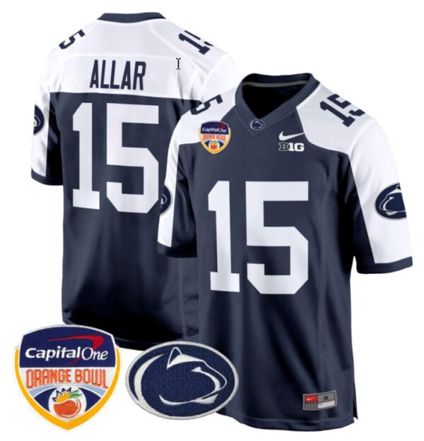 Drew Allar Jersey #15 Custom Penn State Nittany Lions Orange Bowl Patch Football Navy Alternate