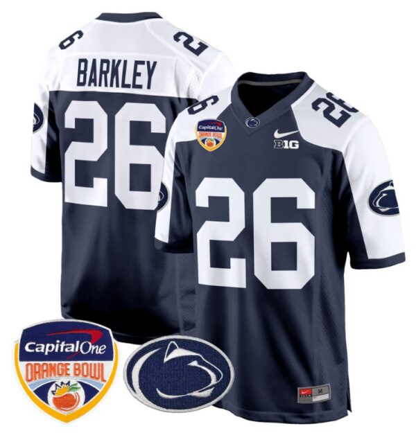 Saquon Barkley Jersey #26 Custom Penn State Nittany Lions Orange Bowl Patch Navy Alternate
