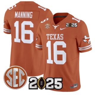 Arch Manning Jersey #16 Texas Longhorns 2025 CFP Final Patch Texas Orange
