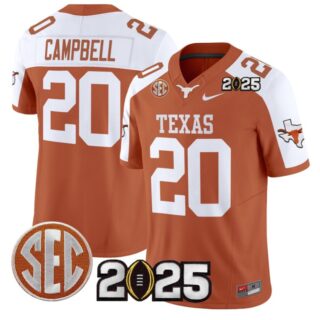 Earl Campbell Jersey #20 Texas Longhorns 2025 CFP Final Patch Orange Alternate