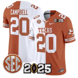 Earl Campbell Jersey #20 Texas Longhorns 2025 CFP Final Patch Split