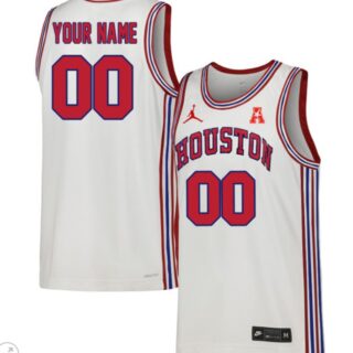 Custom Houston Cougars Jersey College Basketball Stiched Throwback White