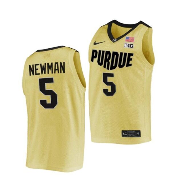 Men's #5 Brandon Newman Jersey Purdue Boilermakers College Basketball Jerseys Gold 2022