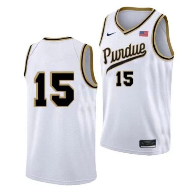 Men's #15 Zach Edey Jersey Purdue Boilermakers College Basketball Jerseys White No Name