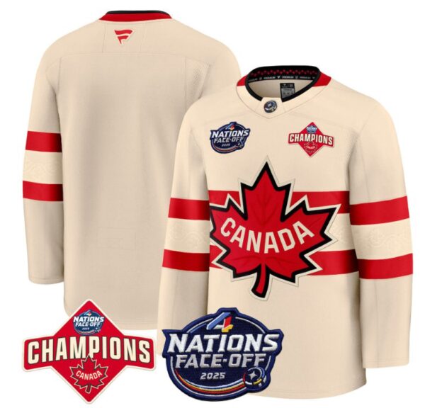 Men's Team Jersey Canada 2025 4 Nations Face-Off 2025 Champions Patch Stitched Cream