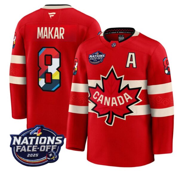 Men's Cale Makar Jersey #8 Canada 2025 4 Nations Face-Off 2025 V2 Stitched Red