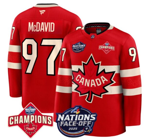 Men's Connor McDavid Jersey #97 Canada 2025 4 Nations Face-Off 2025 Champions Red