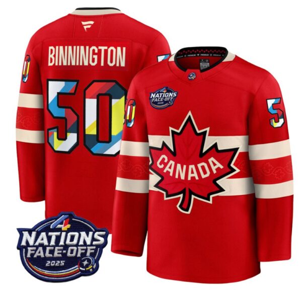 Men's Jordan Binnington Jersey #50 Canada 2025 4 Nations Face-Off 2025 V2 Red