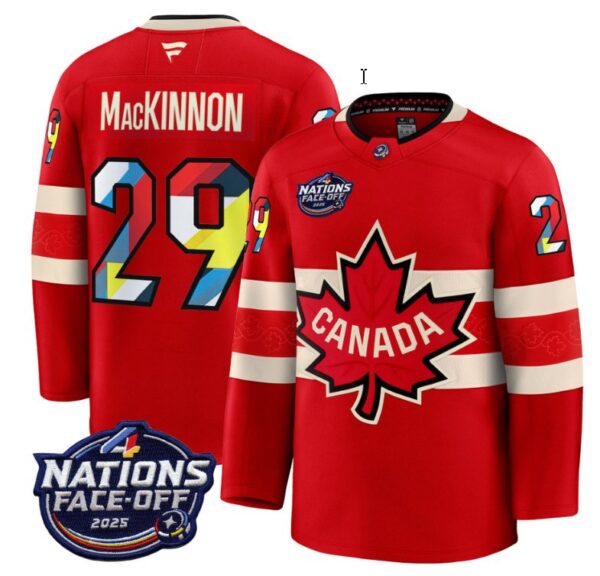 Men's Nathan MacKinnon Jersey #29 Canada 2025 4 Nations Face-Off 2025 V2 Stitched Red