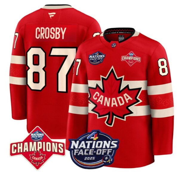 Men's Sidney Crosby Jersey #87 Canada 2025 4 Nations Face-Off 2025 Champions Red