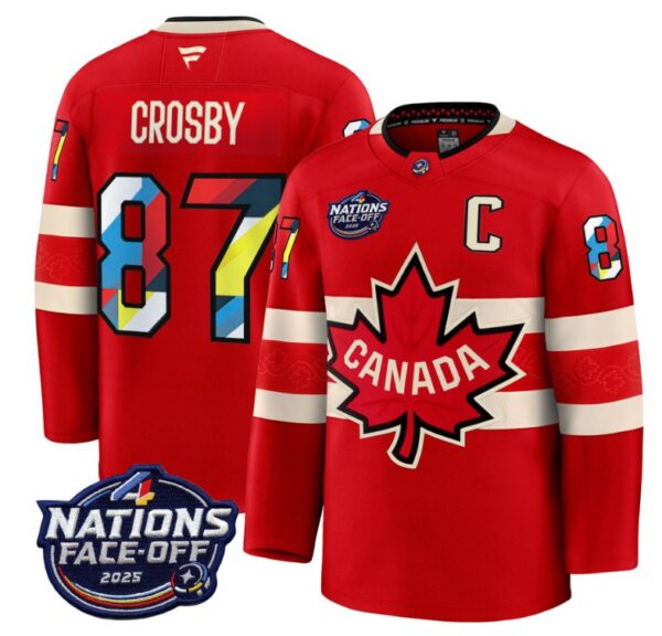 Men's Sidney Crosby Jersey #87 Canada 2025 4 Nations Face-Off 2025 V2 Stitched Red