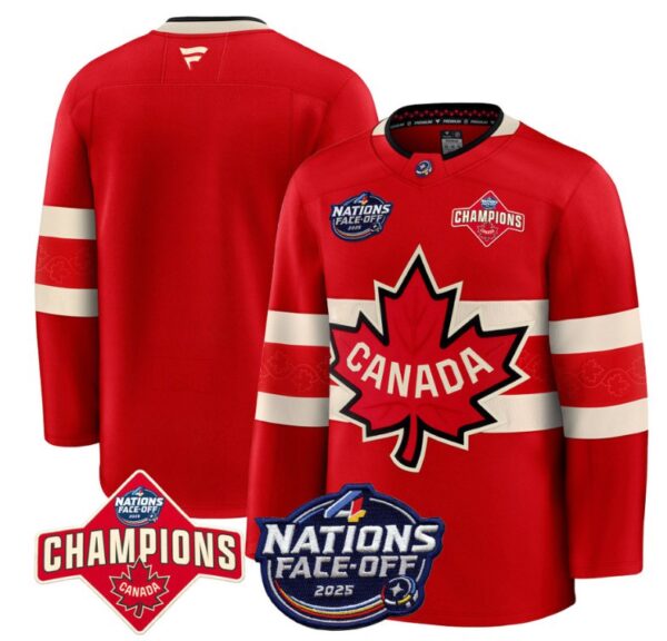 Men's Team Jersey Canada 2025 4 Nations Face-Off 2025 Champions Patch Stitched Red