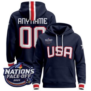 Men's Custom USA Hoodie 2025 4 Nations Face-Off 2025 Pullover All Stitched Navy