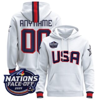 Men's Custom USA Hoodie 2025 4 Nations Face-Off 2025 Pullover All Stitched White
