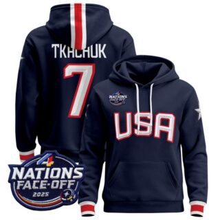 Men Brady Tkachuk Hoodie #7 USA 2025 4 Nations Face-Off 2025 Pullover Stitched Navy