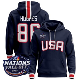 Men Jack Hughes Hoodie #86 USA 2025 4 Nations Face-Off 2025 Pullover Stitched Navy