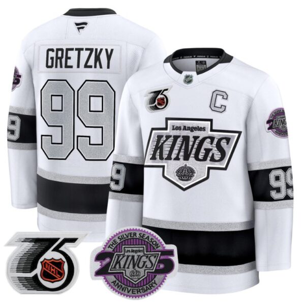 Men Wayne Gretzky Jersey #99 Los Angeles Kings 91-92 75th 25th Anniversary White