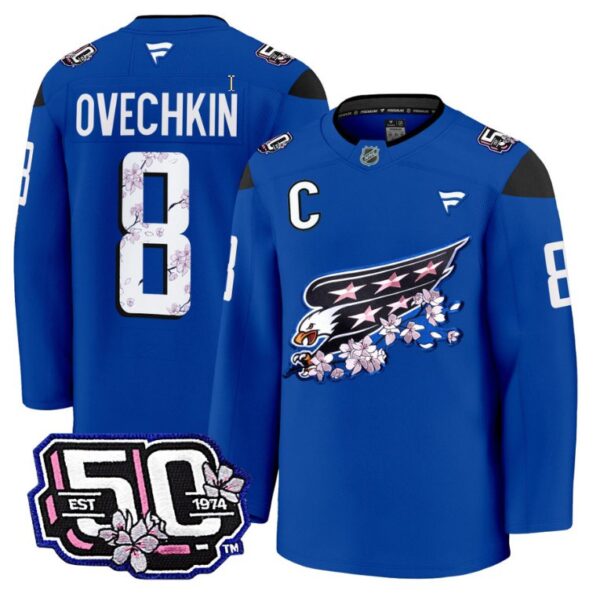 Men Alex Ovechkin Jersey #8 Washington Capitals 50th Anniversary Cherry Blossom