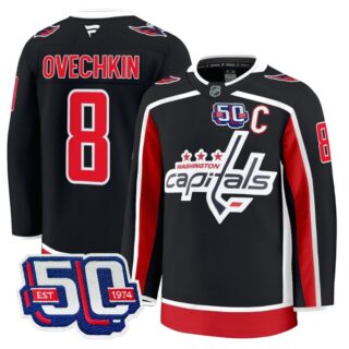 Men Alex Ovechkin Jersey #8 Washington Capitals 50th Anniversary Stitched Black