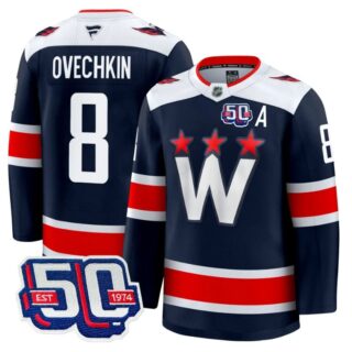 Men Alex Ovechkin Jersey #8 Washington Capitals 50th Anniversary V2 Navy