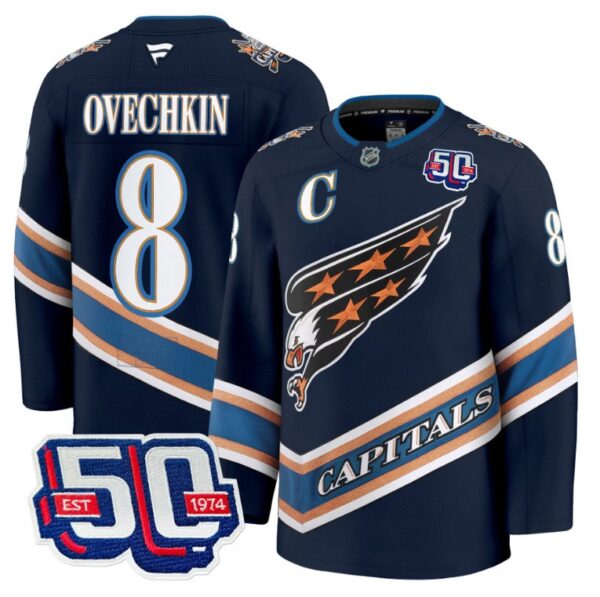 Men Alex Ovechkin Jersey #8 Washington Capitals Eagle 50th Anniversary Navy