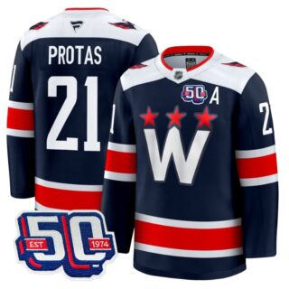 Men Aliaksei Protas Jersey #21 Washington Capitals 50th Anniversary Navy