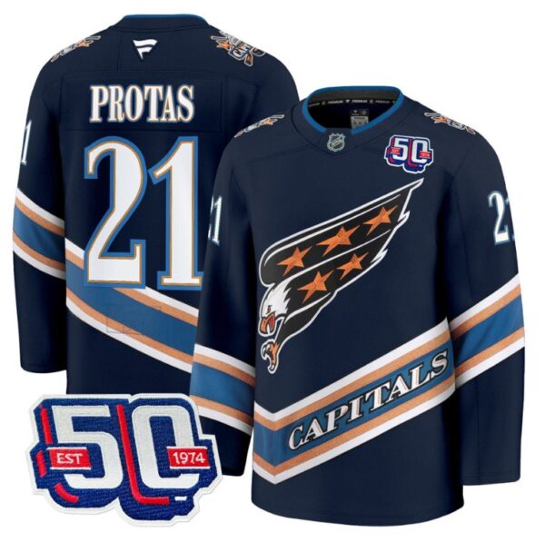 Men Aliaksei Protas Jersey #21 Washington Capitals Eagle 50th Anniversary Navy