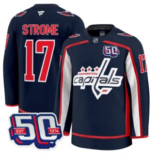 Men Dylan Strome Jersey #17 Washington Capitals 50th Anniversary Stitched Navy