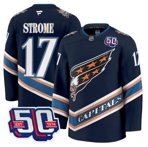 Men Dylan Strome Jersey #17 Washington Capitals Eagle 50th Anniversary Navy
