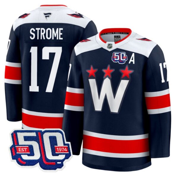 Men Dylan Strome Jersey #17 Washington Capitals Team 50th V2 Stitched Navy