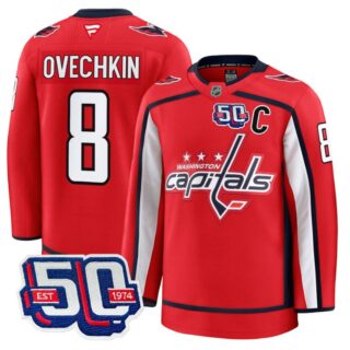 Men Alex Ovechkin Jersey #8 Washington Capitals 50th Anniversary V2 Red
