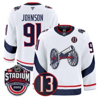 Kent Johnson Jersey #91 Columbus Blue Jackets 2025 Stadium Series White