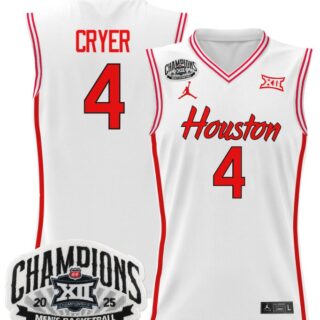 L.J. Cryer Jersey #4 Houston Cougars 2025 Big 12 Tournament Champions White