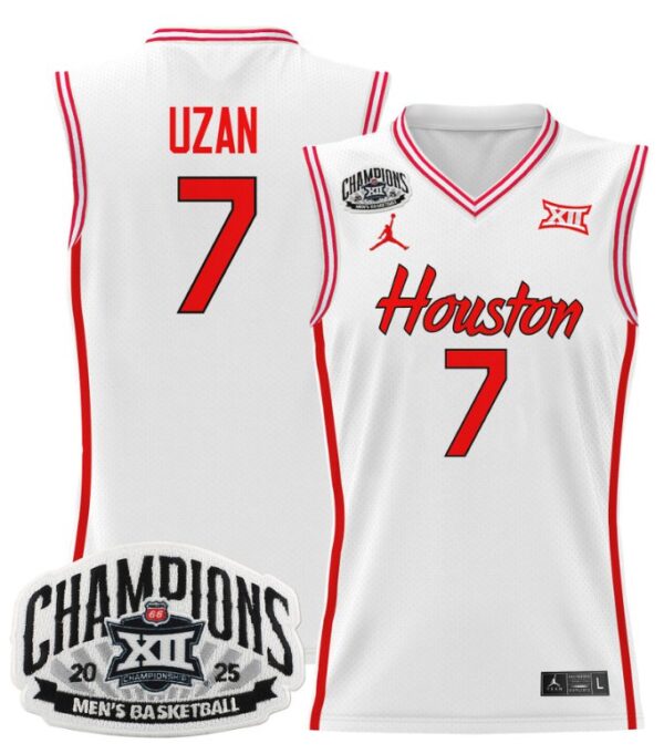 Milos Uzan Jersey #7 Houston Cougars 2025 Big 12 Champions Stitched White