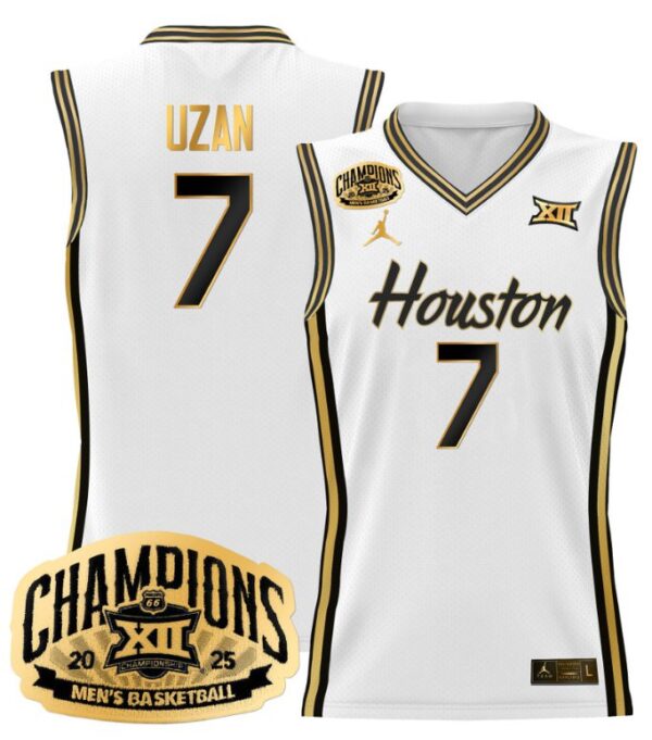 Milos Uzan Jersey #7 Houston Cougars 2025 Big 12 Champions White Gold