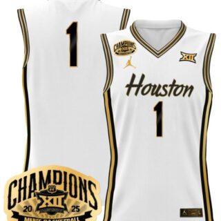 Team Jersey #1 Houston Cougars 2025 Big 12 Champions Stitched White Gold