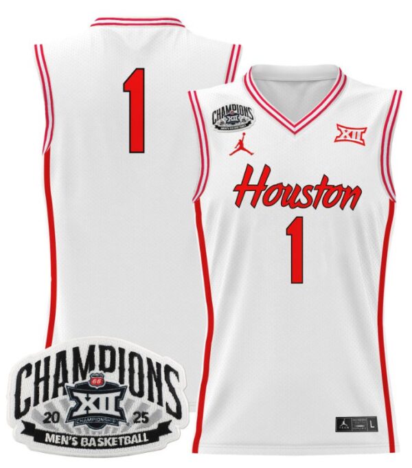 Team Jersey #1 Houston Cougars 2025 Big 12 Champions Stitched White