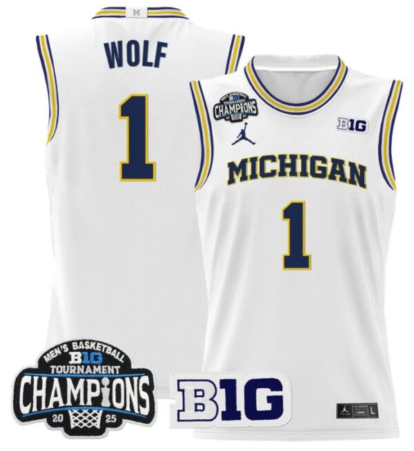 Danny Wolf Jersey #1 Michigan Wolverines 2025 Big Ten Champions White