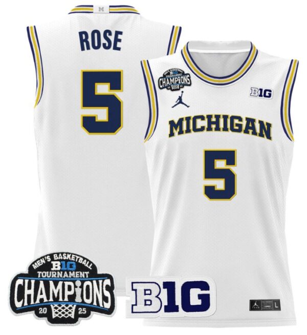 Jalen Rose Jersey #5 Michigan Wolverines 2025 Big Ten Champions White