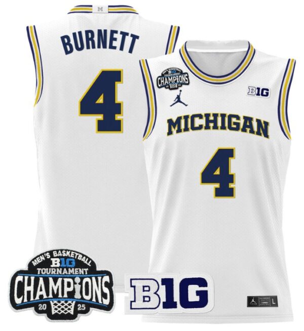 Nimari Burnett Jersey #4 Michigan Wolverines 2025 Big Ten Champions White