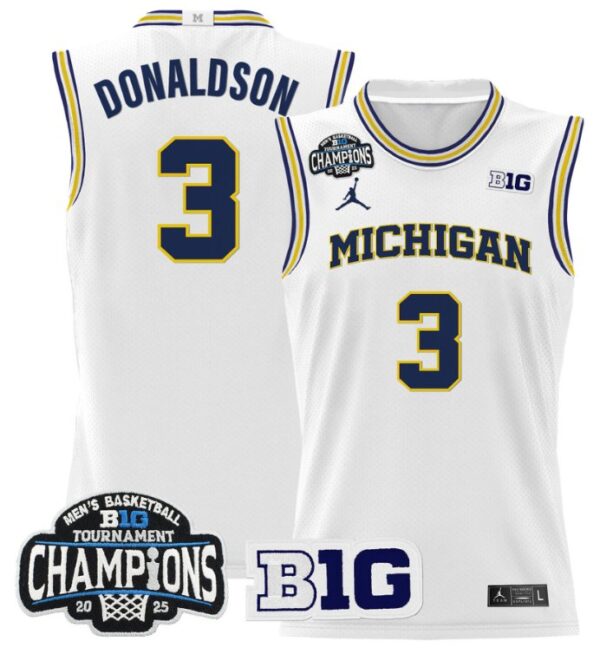 Tre Donaldson Jersey #3 Michigan Wolverines 2025 Big Ten Champions White