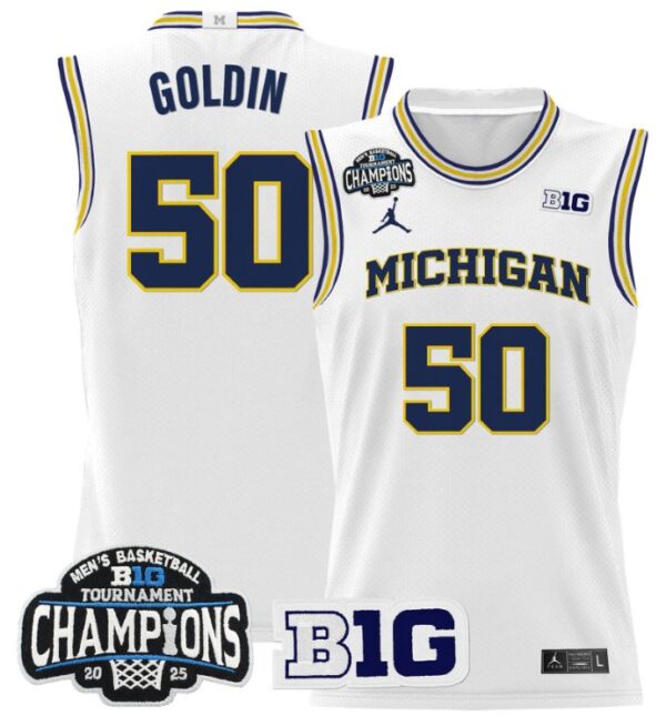 Vladislav Goldin Jersey #50 Michigan Wolverines 2025 Big Ten Champions White