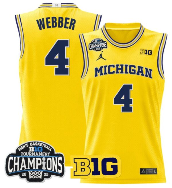 Chris Webber Jersey #4 Michigan Wolverines 2025 Big Ten Champions Maize